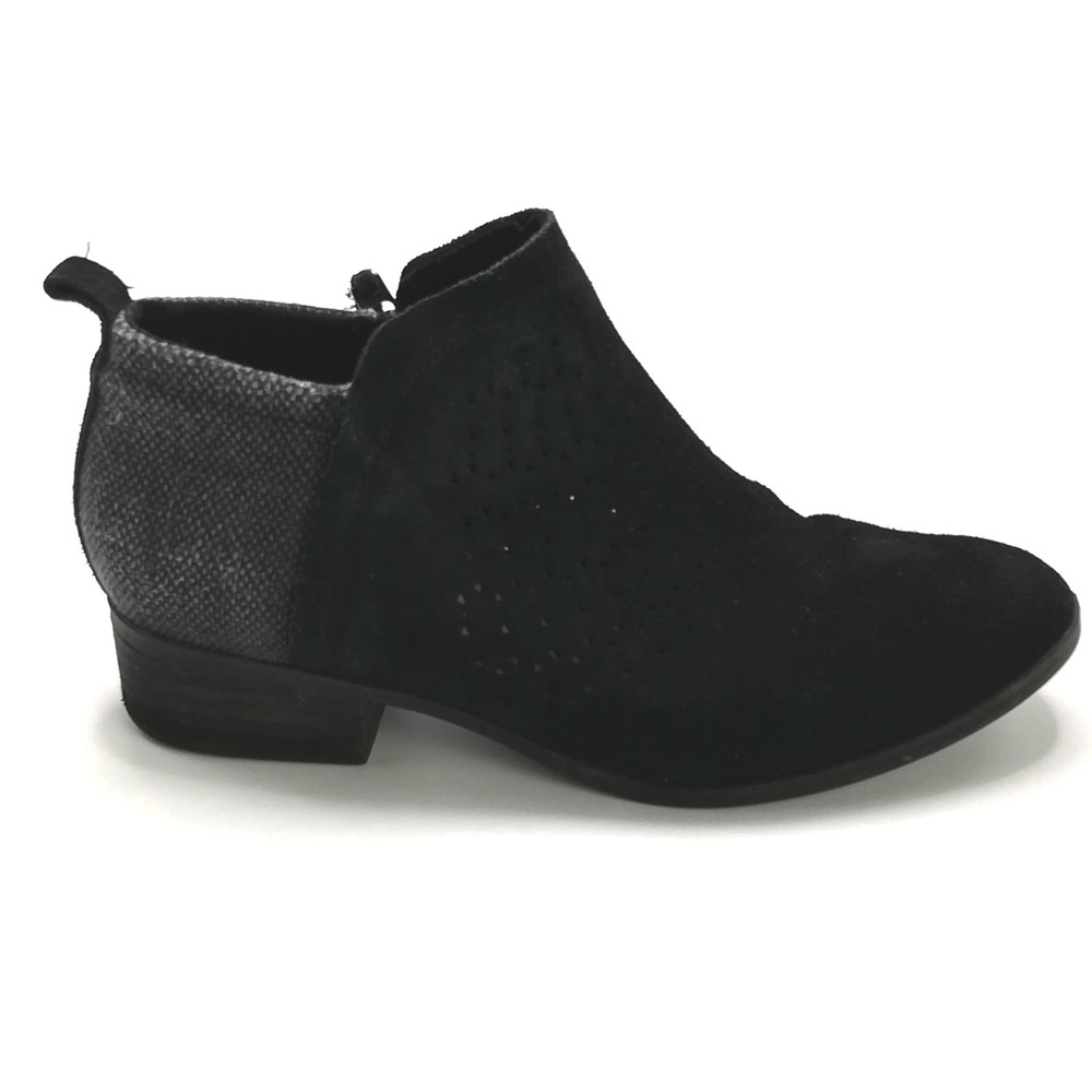 Toms Shoes Womens Bootie Deia Black Gray Perforated Suede Leather Tweed 7